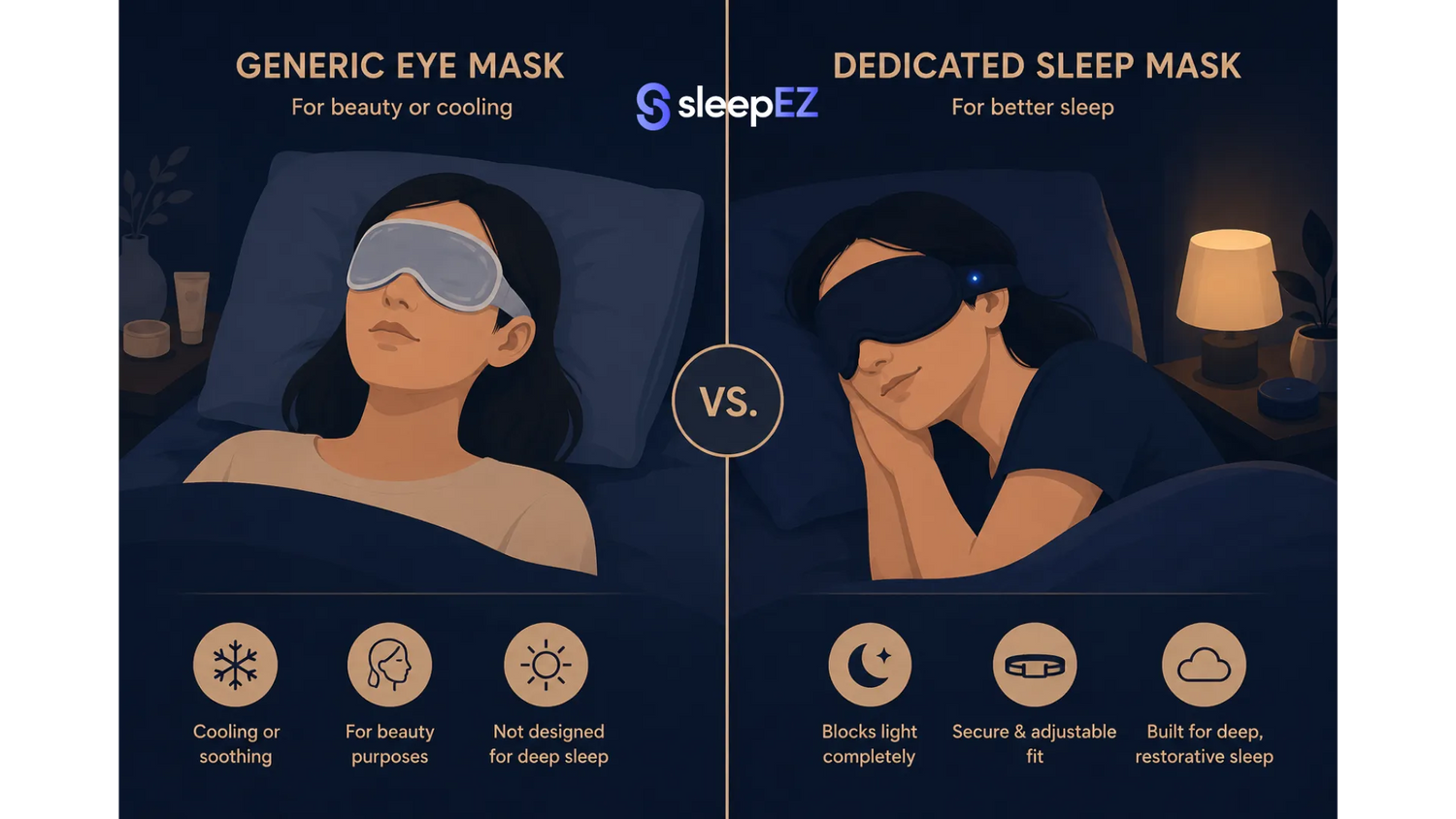 Eye mask versus sleep mask comparison illustration