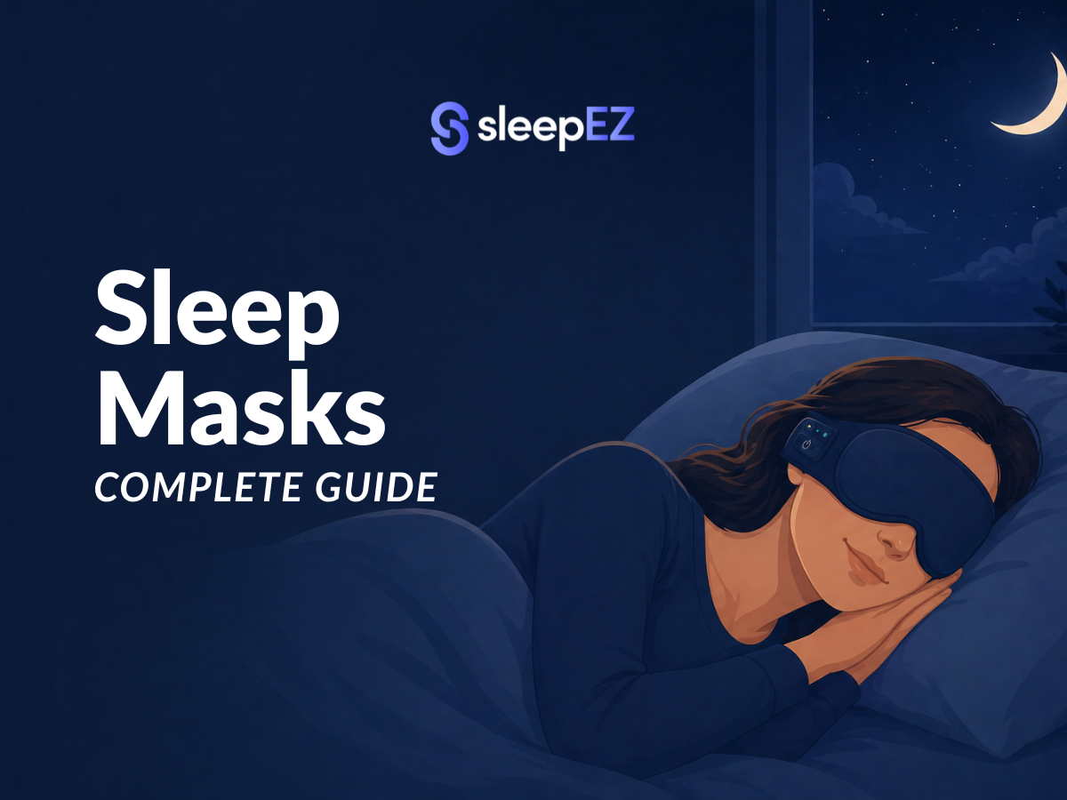 illustration of a person sleeping peacefully wearing a modern Bluetooth sleep mask