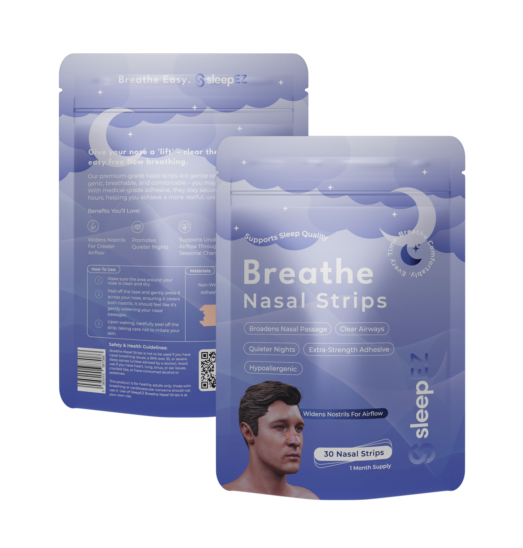 Two packages of Breathe Nasal Strips on a white background